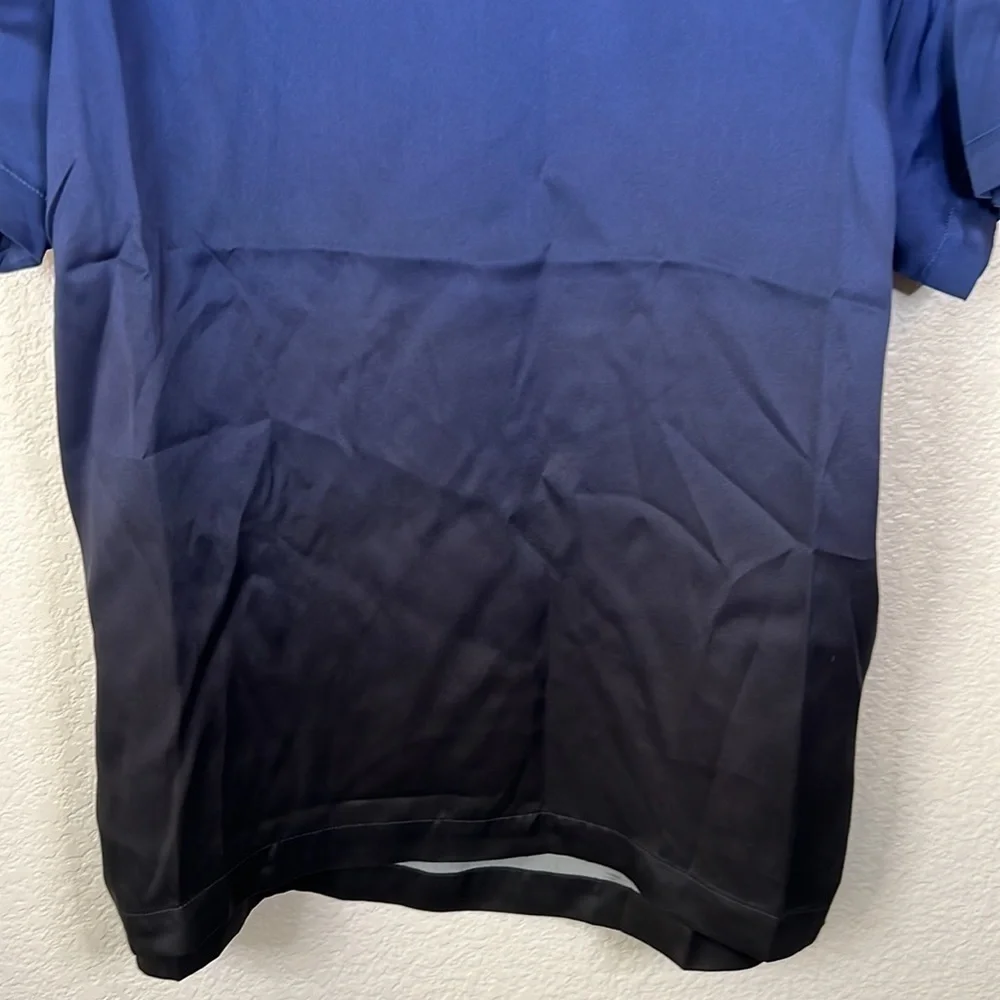 Badgley Mischka Silk Blue Ombré Short Sleeve Top Size S